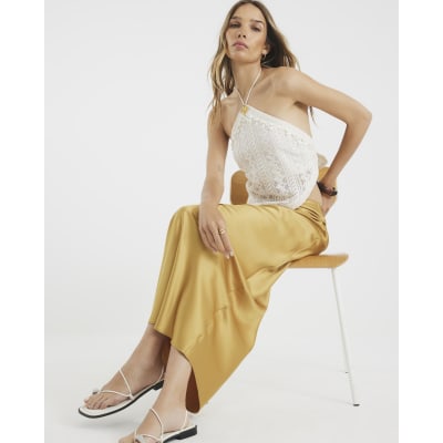 Gold Satin Maxi Skirt
