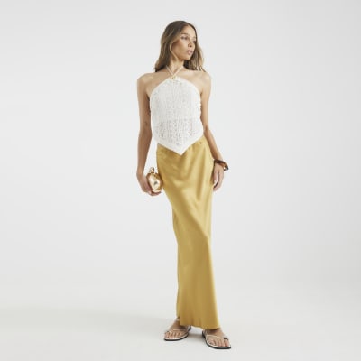 Gold Satin Maxi Skirt