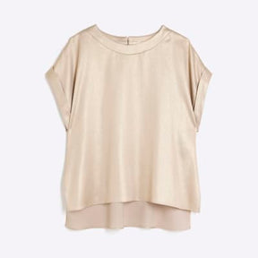 Gold Satin Short Sleeve Turn Up Cuff T-shirt
