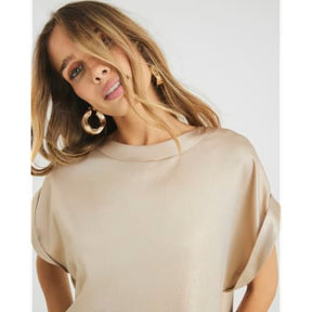 Gold Satin Short Sleeve Turn Up Cuff T-shirt