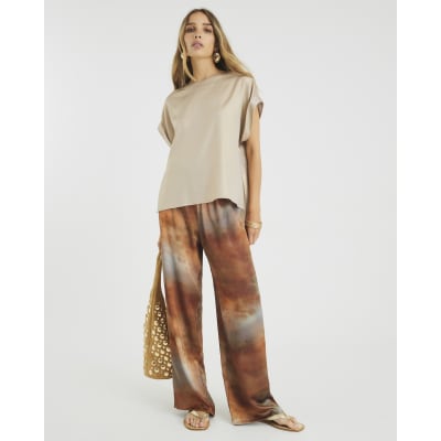 Gold Satin Short Sleeve Turn Up Cuff T-shirt