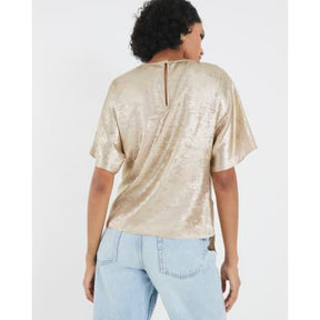 Gold Short Sleeve Knot Front Top