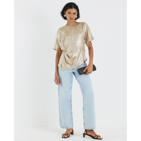 Gold Short Sleeve Knot Front Top