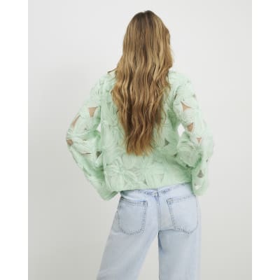 Green 3D Flower Tie Front Jacket