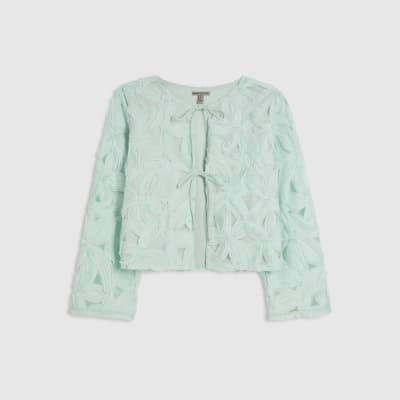 Green 3D Flower Tie Front Jacket