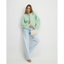 Green 3D Flower Tie Front Jacket