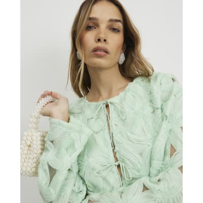 Green 3D Flower Tie Front Jacket