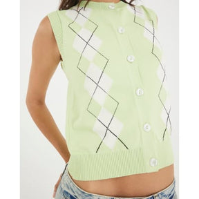 Green Argyle Sleeveless Knitted Waistcoat