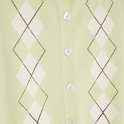 Green Argyle Sleeveless Knitted Waistcoat