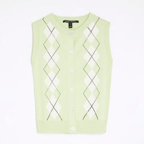 Green Argyle Sleeveless Knitted Waistcoat