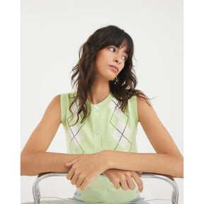 Green Argyle Sleeveless Knitted Waistcoat