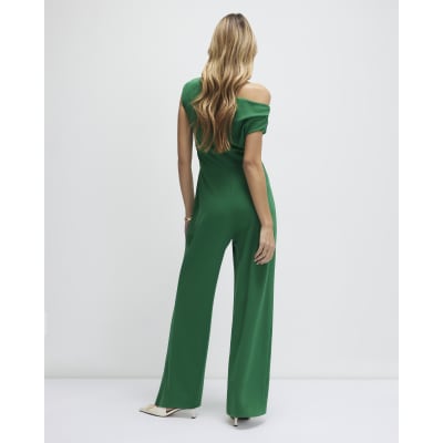 Green Asymmetric Drape Jumpsuit