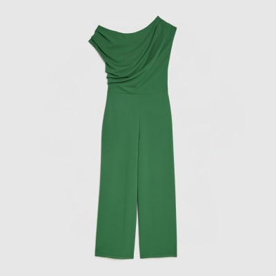 Green Asymmetric Drape Jumpsuit