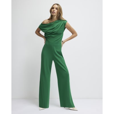 Green Asymmetric Drape Jumpsuit