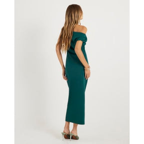 Green Asymmetric Draped Wrap Midi Dress