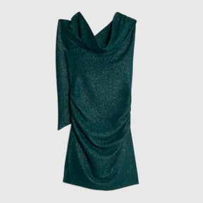 Green Asymmetric Glitter Mini Dress