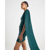 Green Asymmetric Glitter Mini Dress