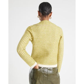 Green Boucle Checked Knit Cardigan