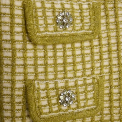 Green Boucle Checked Knit Cardigan