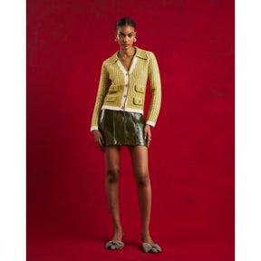 Green Boucle Checked Knit Cardigan