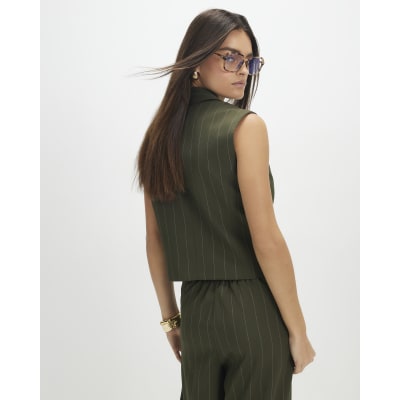 Green Boxy Pinstripe Waistcoat
