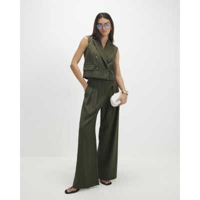 Green Boxy Pinstripe Waistcoat