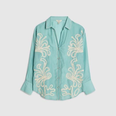Green Broderie Long Sleeve Shirt