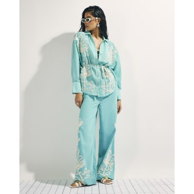 Green Broderie Long Sleeve Shirt