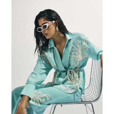 Green Broderie Long Sleeve Shirt
