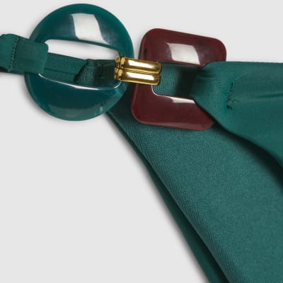 Green Buckle Trim Padded Bikini Top