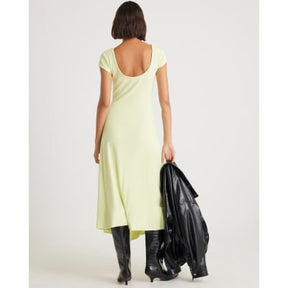 Green Cap Sleeve Asymmetric Midi Dress