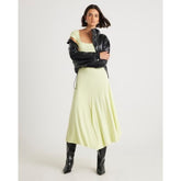 Green Cap Sleeve Asymmetric Midi Dress