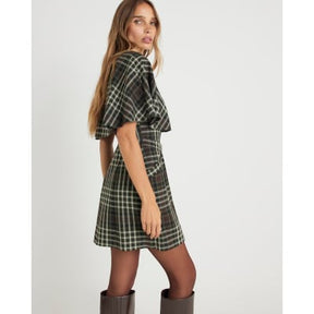 Green Check Belted Cape Mini Dress