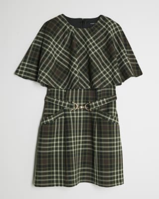Green Check Belted Cape Mini Dress