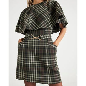Green Check Belted Cape Mini Dress