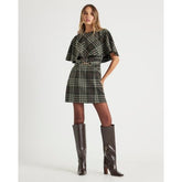 Green Check Belted Cape Mini Dress