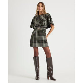 Green Check Belted Cape Mini Dress