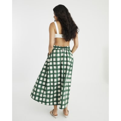 Green Check Midi Skirt