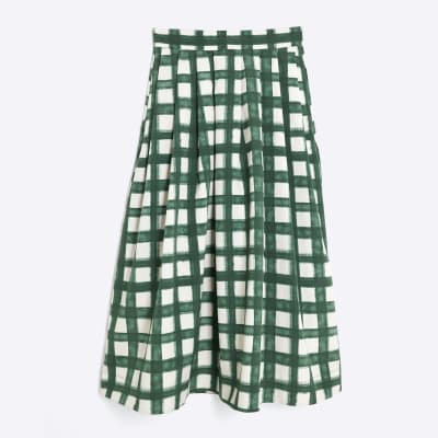 Green Check Midi Skirt