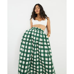 Green Check Midi Skirt