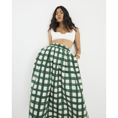 Green Check Midi Skirt