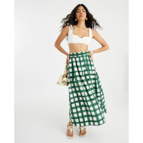 Green Check Midi Skirt