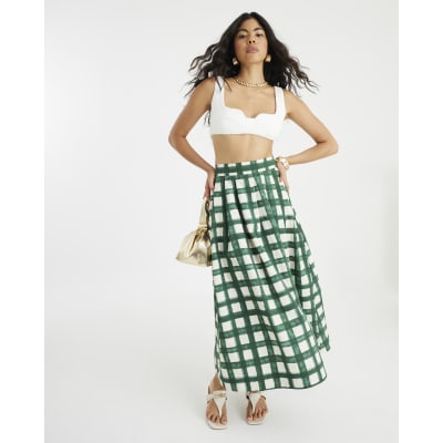 Green Check Midi Skirt