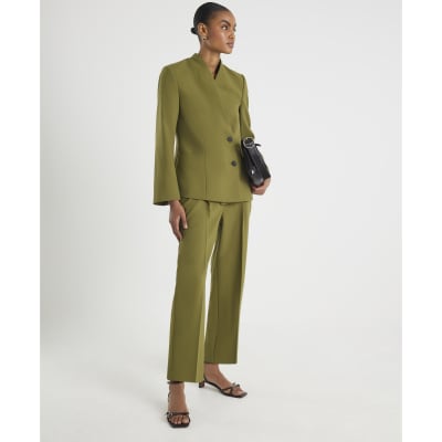 Green Collarless Blazer