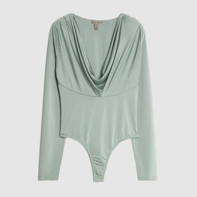 Green Cowl Neck Bodysuit