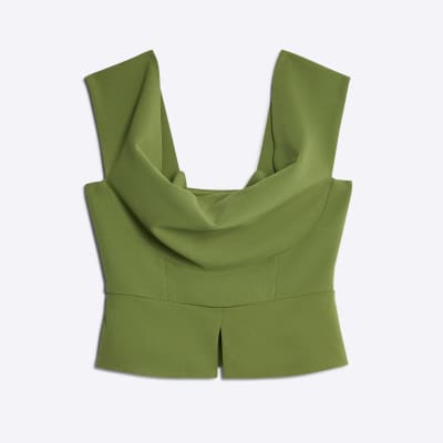 Green Cowl neck Corset Top