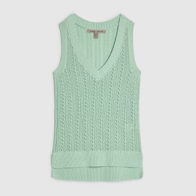 Green Crochet Knit Vest Top