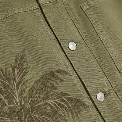 Green Denim Embroidered Palm Jacket