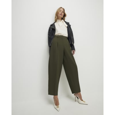 Green Draped Barrel Leg Trousers