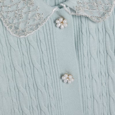 Green Embellished Collar Cardigan